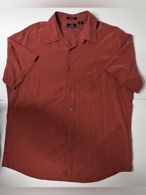Savane Brick Red Camp Shirt Mens XL Button Down Short Sleeve Silky Modal Rayon